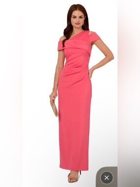 Adrianna Papell Coral Pink One-Shoulder Maxi Dress. Size 14W. New with Tags.